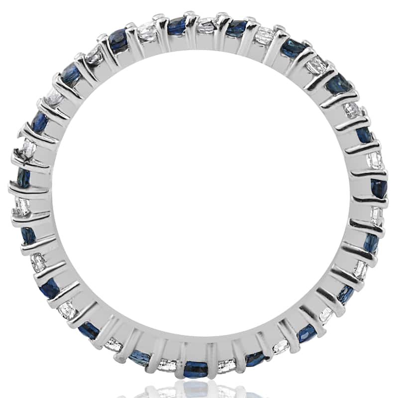14k White Gold 1/2ct Blue Sapphire Diamond Wedding Band Stackable Eternity Ring (I-J,I2-I3)