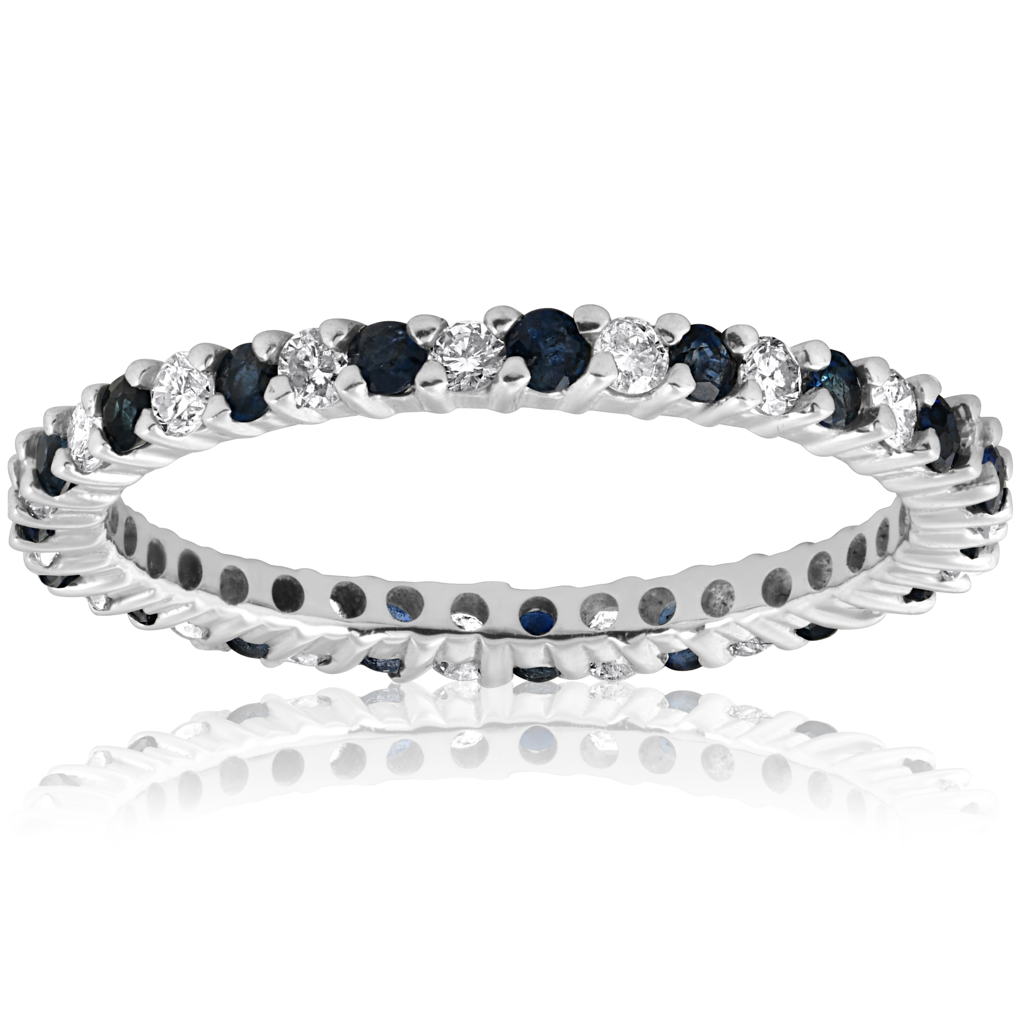 Bliss Diamond 14k White Gold 1/2ct Blue Sapphire Diamond Wedding Band Stackable Eternity Ring (I-J,I2-I3)