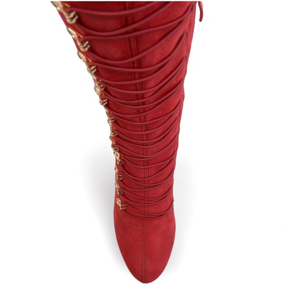red leather wide calf boots