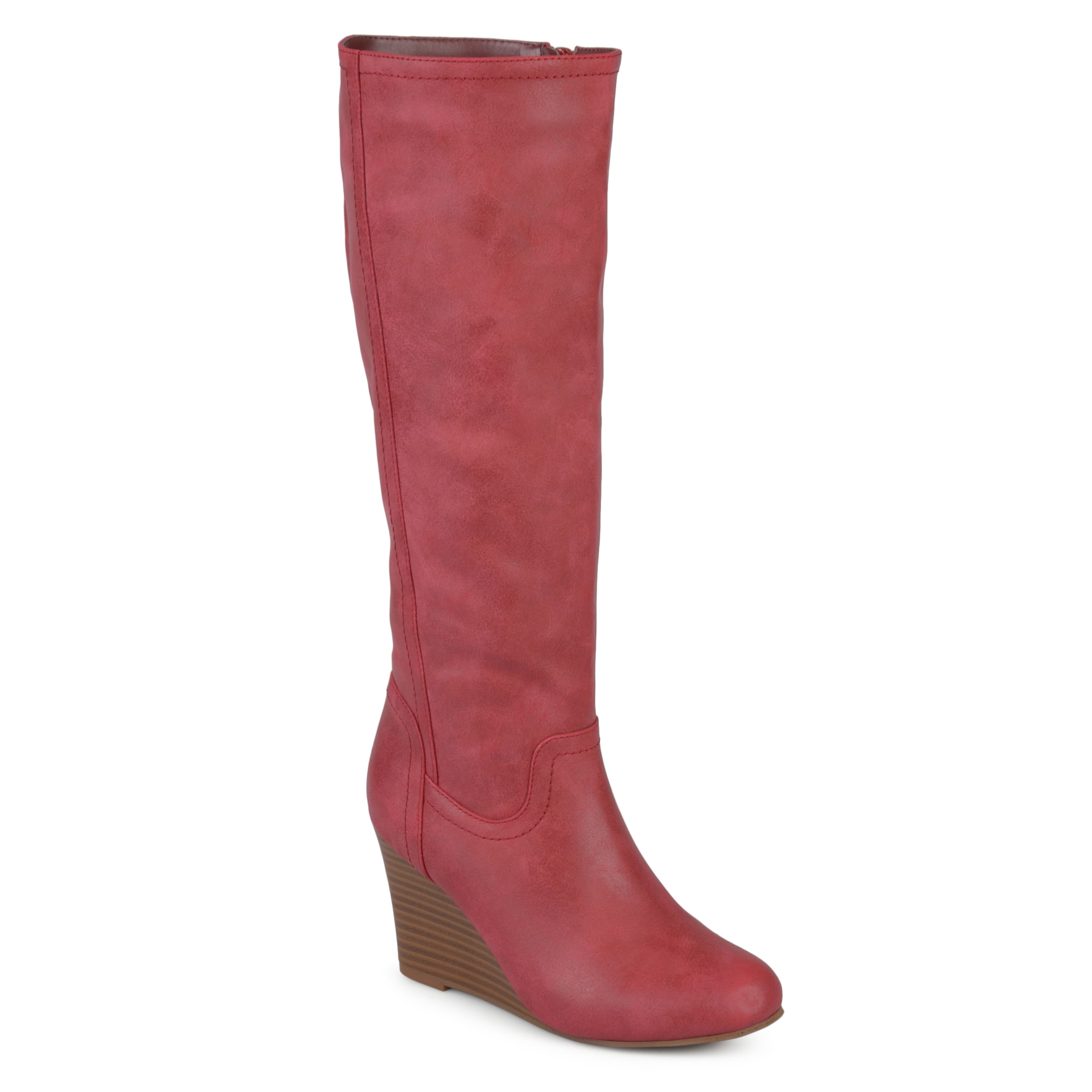 red wide calf boots