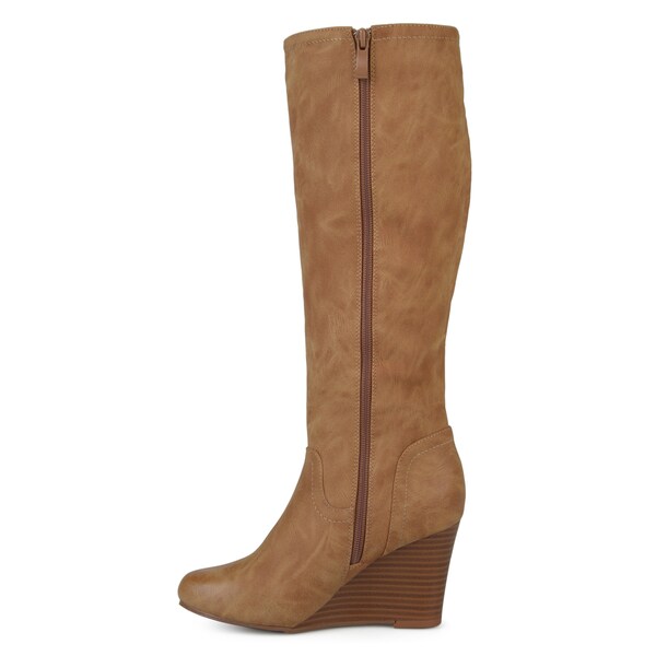 ladies wedge mid calf boots