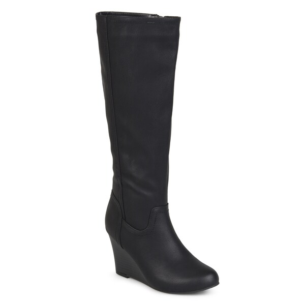 womens wide calf wedge boots