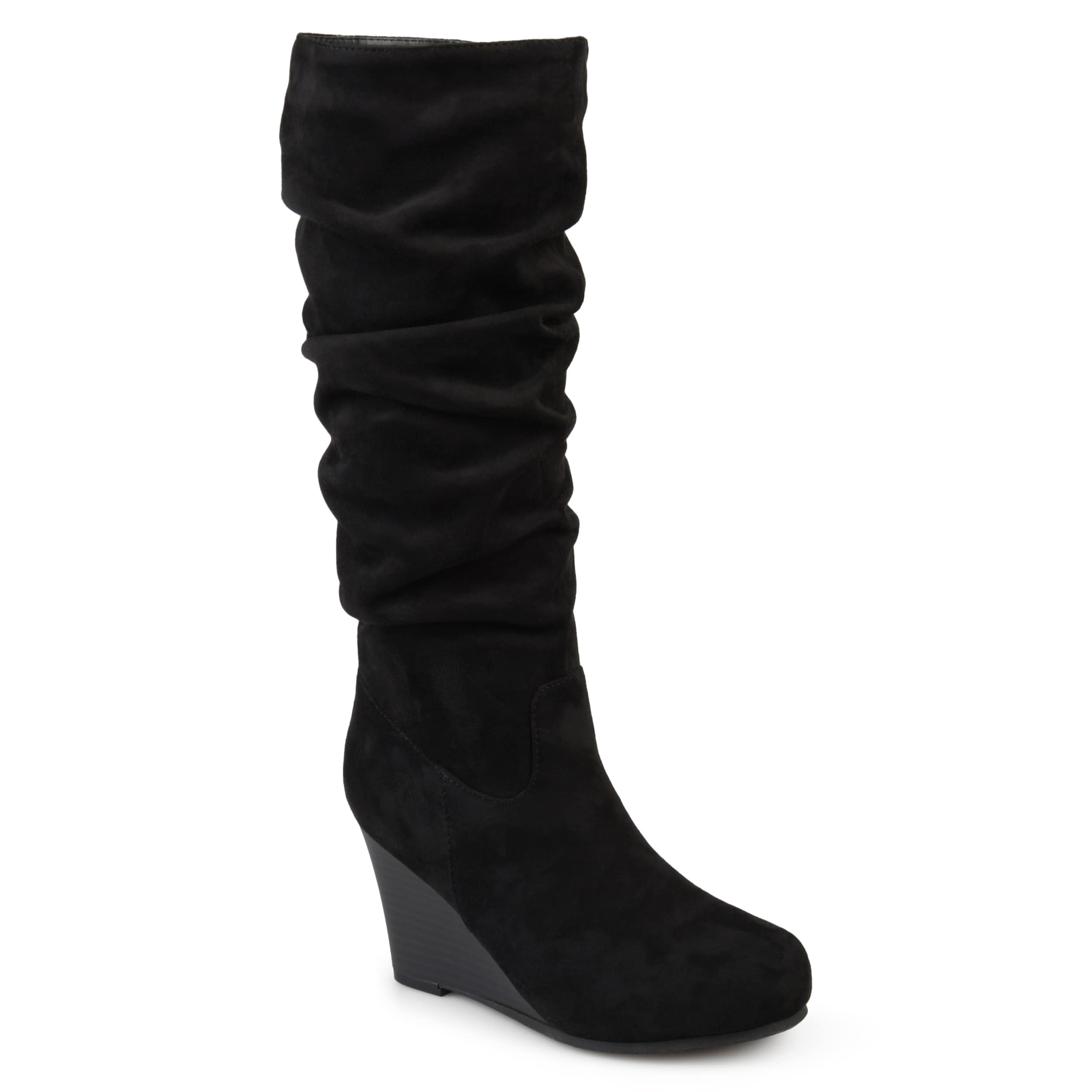 Wide Calf Slouchy Mid-calf Wedge Boots 