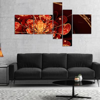 Designart "Flower with Red Golden Petals" Floral Art Canvas Print - Brown