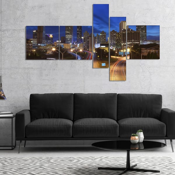 slide 1 of 8, Designart 'Atlanta Skyline Twilight Blue Hour' Cityscape Canvas Print