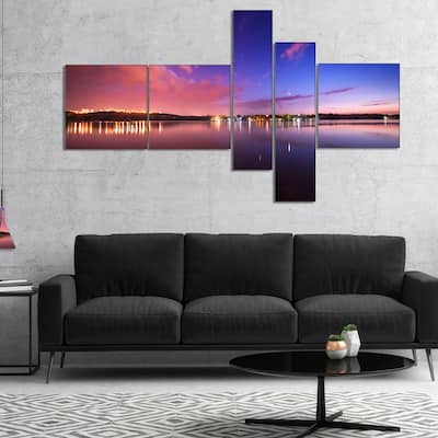 Designart "Night Sky Reflection in River" Landscape Photography Canvas Print - Blue