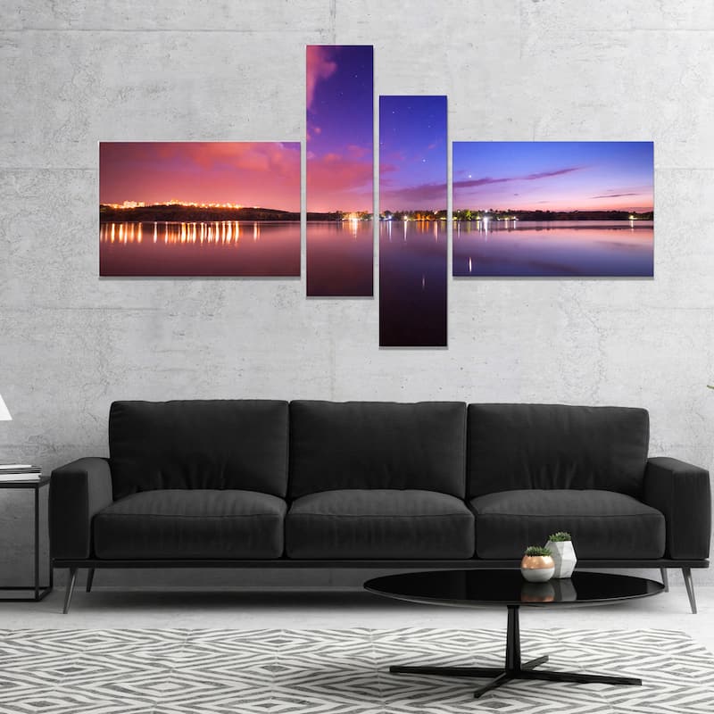 Designart "Night Sky Reflection in River" Landscape Photography Canvas Print - Blue