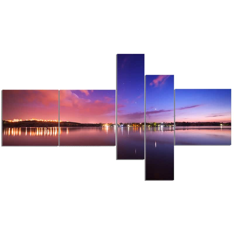 Designart "Night Sky Reflection in River" Landscape Photography Canvas Print - Blue