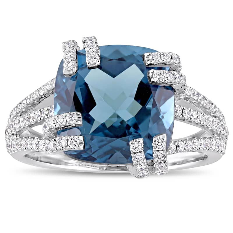 Miadora Signature Collection 14k White Gold London-Blue Topaz & 3/4ct TDW Diamond Split Shank Cockta - Blue