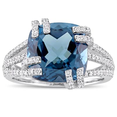 Miadora Signature Collection 14k White Gold London-Blue Topaz & 3/4ct TDW Diamond Split Shank Cockta - Blue