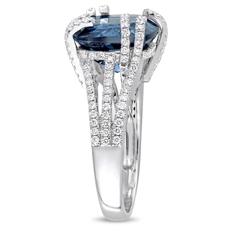 Miadora Signature Collection 14k White Gold London-Blue Topaz & 3/4ct TDW Diamond Split Shank Cockta - Blue