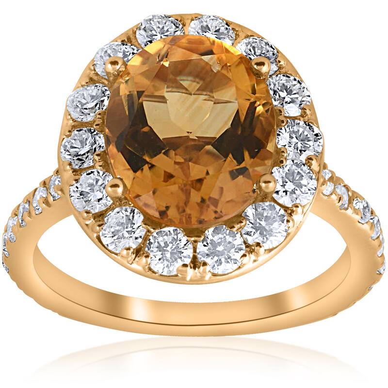 14k Yellow Gold 4 1/2 cttw Oval Citrine Diamond Halo Vintage Ring Engagement (I-J,I2-I3)