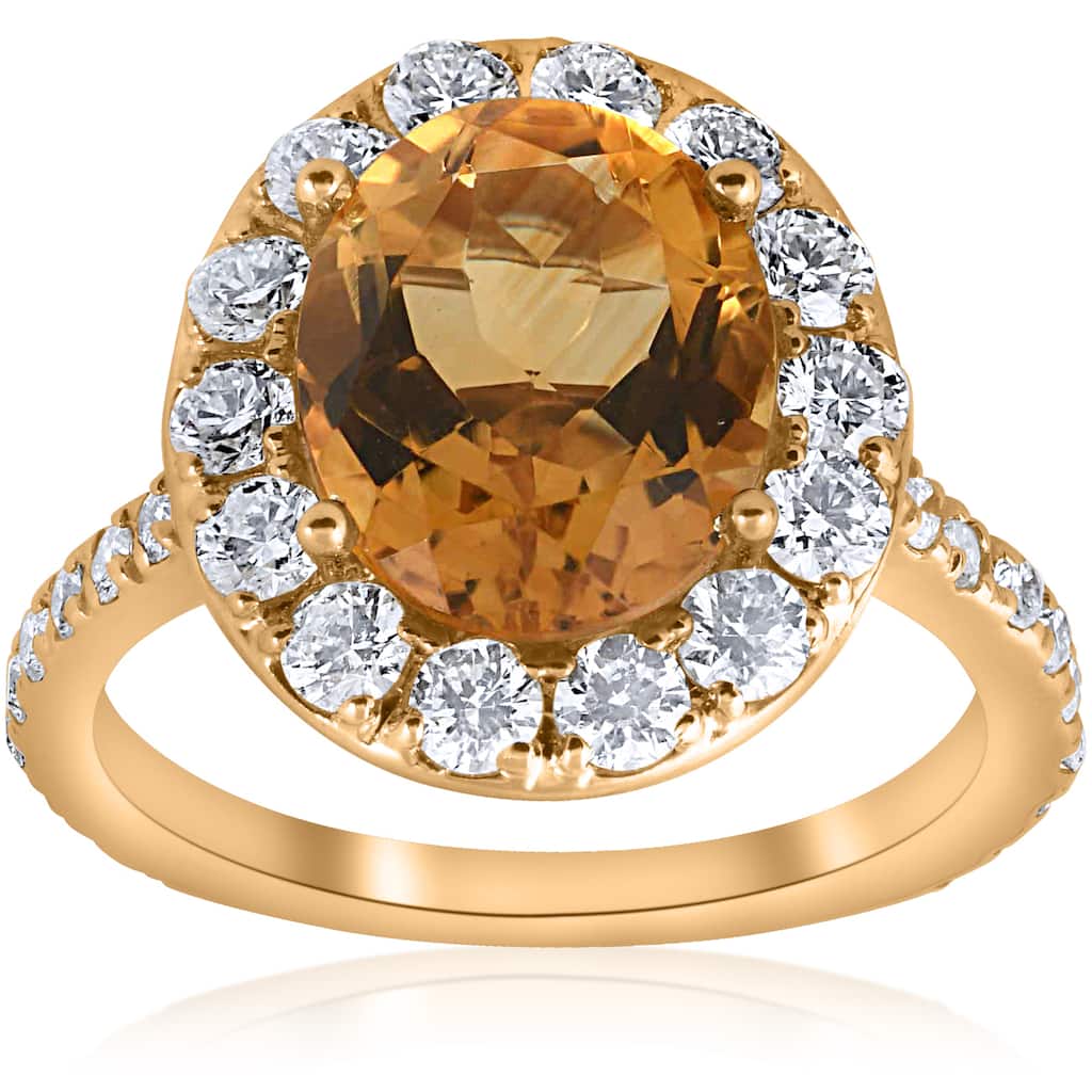 Bliss Diamond 14k Yellow Gold 4 1/2 cttw Oval Citrine Diamond Halo Vintage Ring Engagement (I-J,I2-I3)