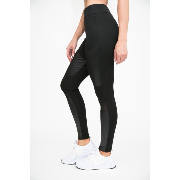 RAG Women's Active Leather-Look Legging with Mesh Insert (Pack of 2)