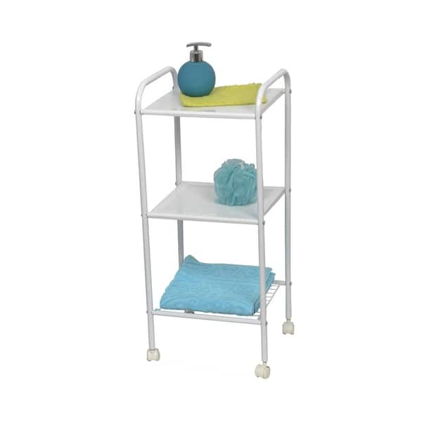 Evideco Bathroom Storage Rolling Cart 3 Shelves Metal White Overstock