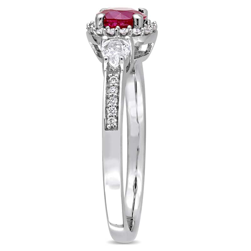 Miadora Signature Collection 14k White Gold Round White Sapphire Ruby and 1/8ct TDW Diamond 3-Stone - Red