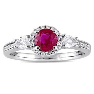 miadora signature collection 14k white gold round white sapphire ruby and 18ct tdw diamond - Ruby Wedding Ring miadora signature collection 14k white gold round white sapphire ruby and 18ct tdw diamond - Ruby Wedding Ring