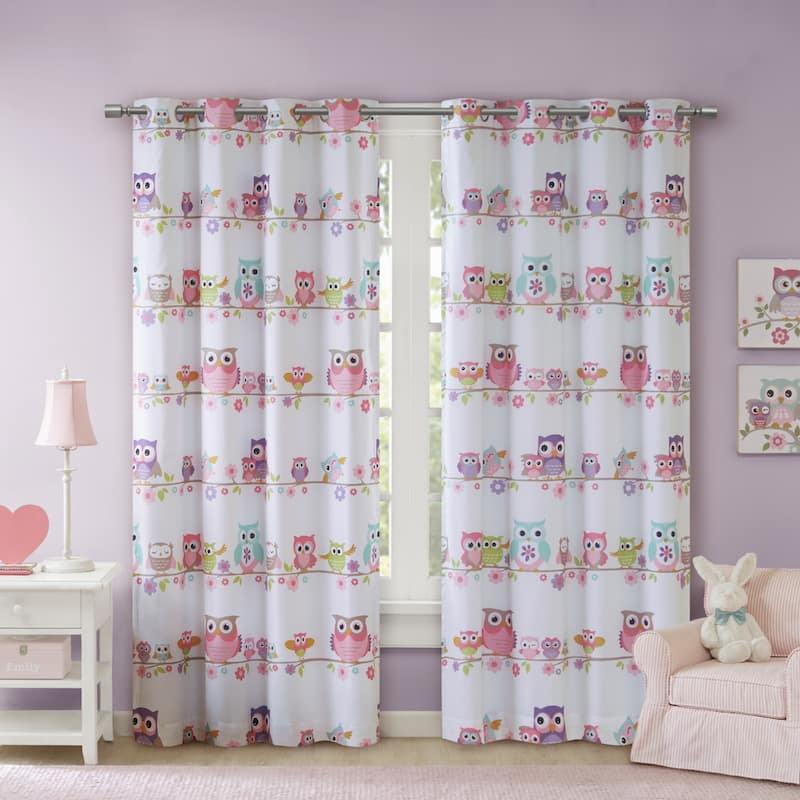 Intelligent Design Kids Noctural Nellie Owl Printed Blackout Grommet Curtain Panel
