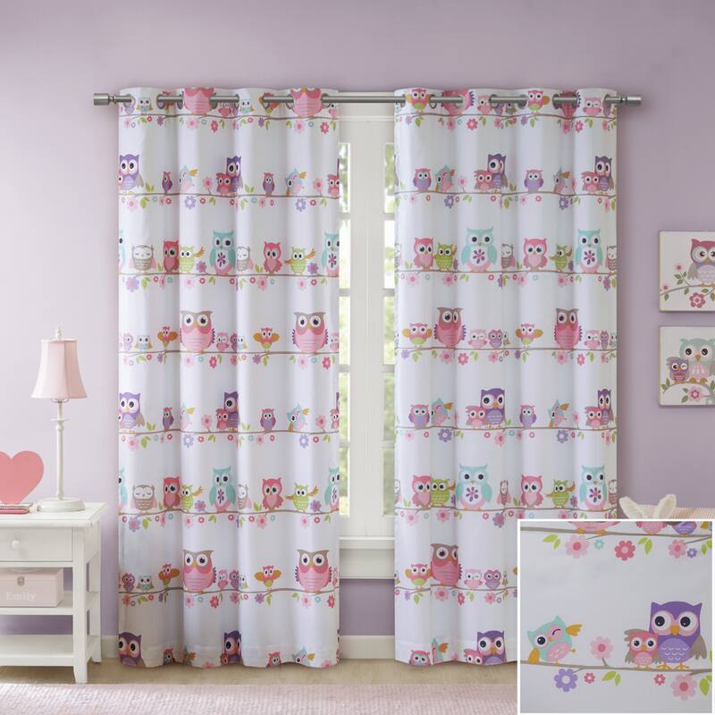 Intelligent Design Kids Noctural Nellie Owl Printed Blackout Grommet Curtain Panel