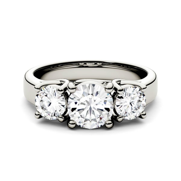 Charles & Colvard 14k White Gold 2ct DEW Forever One Colorless Moissanite Three Stone Ring