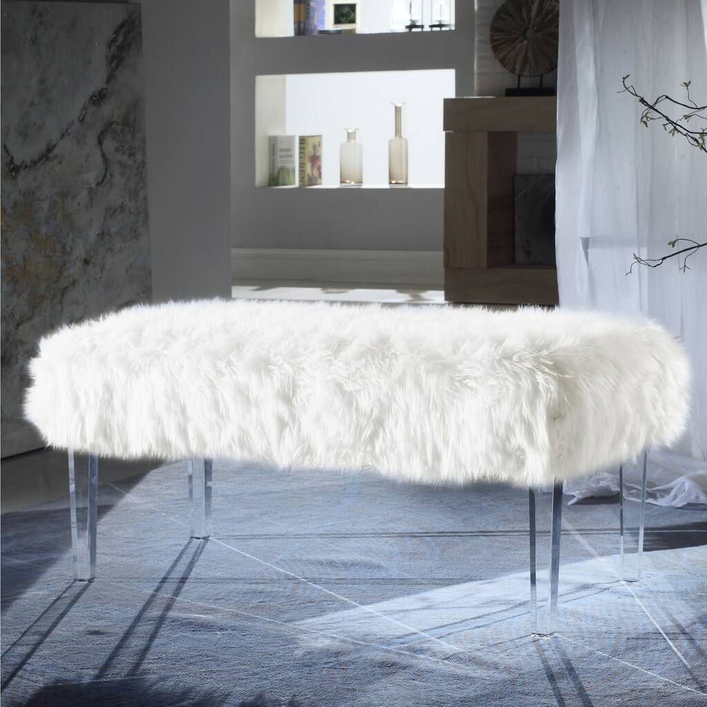 Chic Home Samuel Modern Contemporary Faux Fur Acrylic Leg Bench