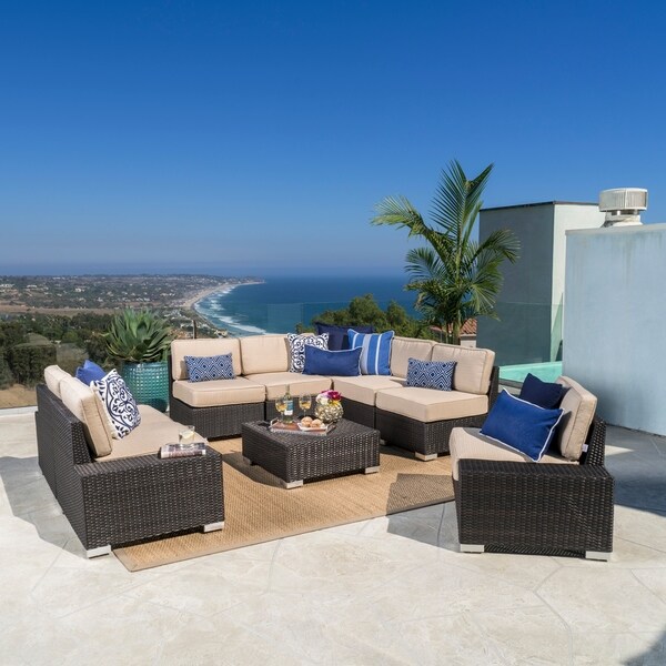 Shop Marbella Outdoor 9-Seat Wicker Aluminum Sectional Sofa Set with