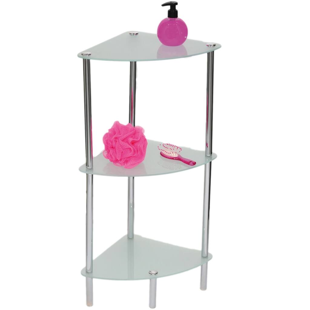 Evideco Bathroom 3 Tier Glass Corner Shelf Tower Chrome
