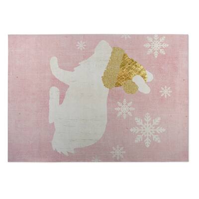 Kavka Designs Pink/ White/ Gold A Christmas Bunny Indoor/Outdoor Floor Mat ( 4' X 6' ) - 4' x 5'