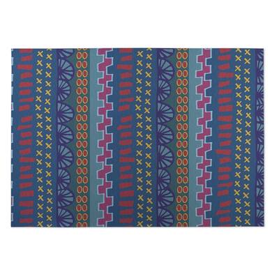Kavka Designs Blue/ Purple/ Pink/ Yellow Village Road Indoor/Outdoor Floor Mat ( 4' X 6' ) - 4' x 5'