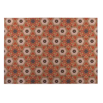 Kavka Designs Rust/ Grey Origami Indoor/Outdoor Floor Mat ( 4' X 6' ) - 4' x 5'