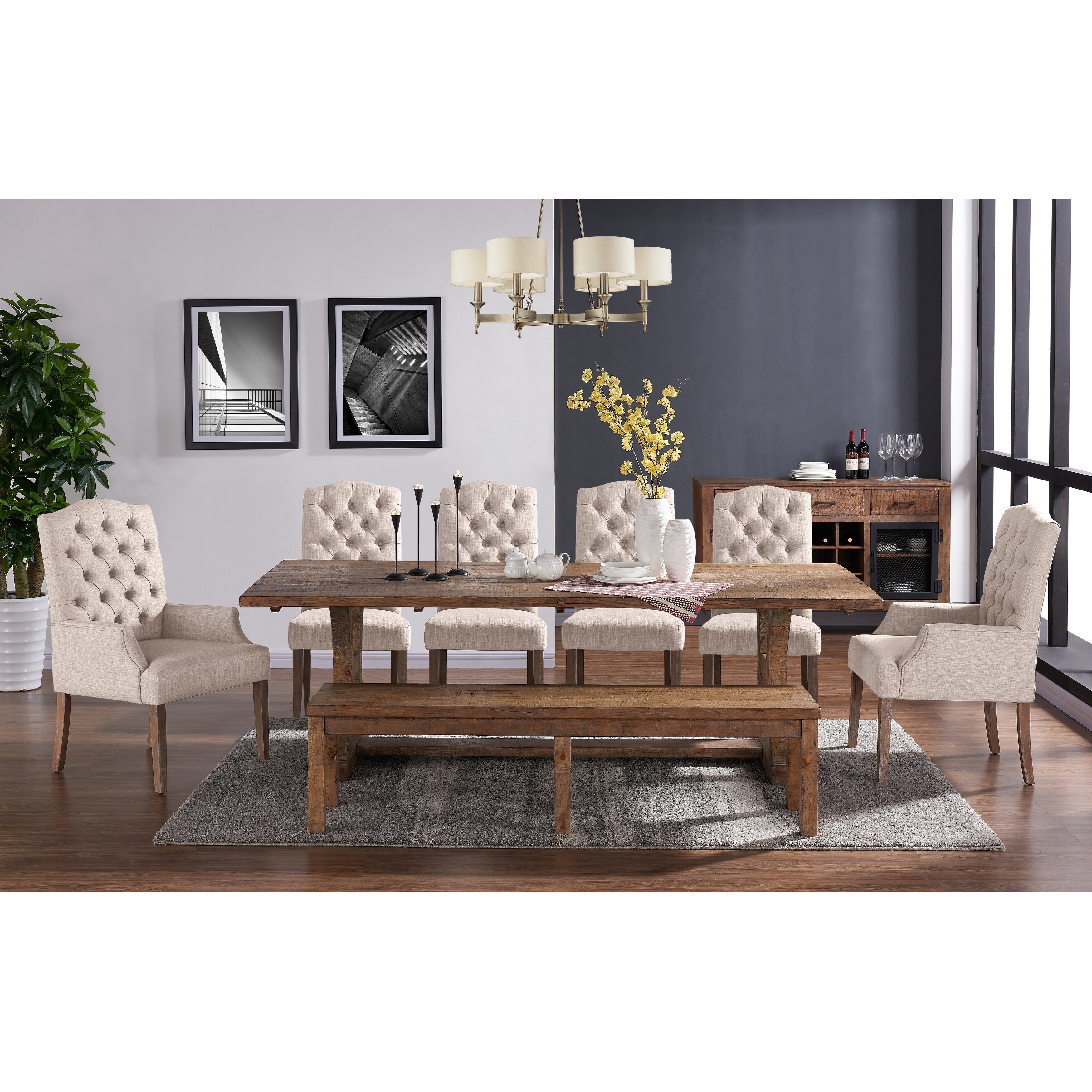 Shop 8 Pc Reclaimed Wood Dining Table Set With Bench Free