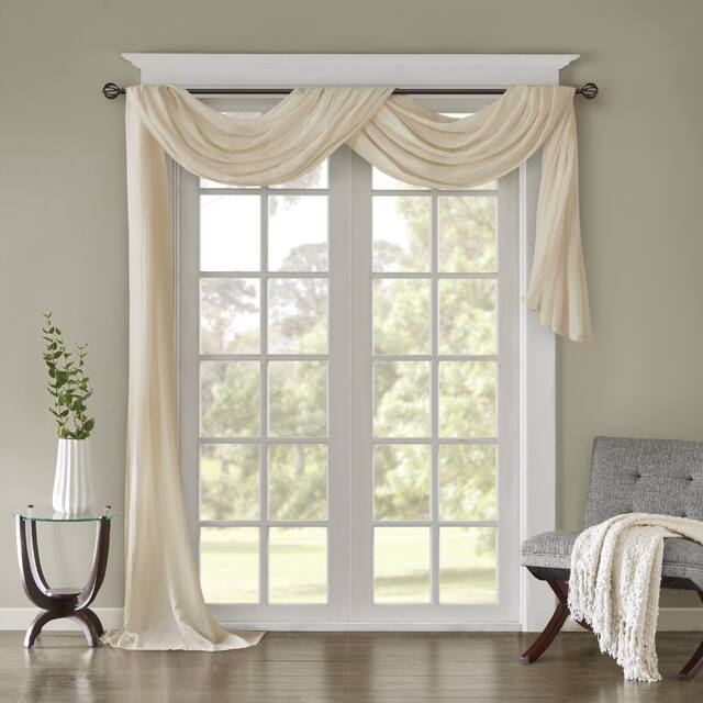 Madison Park Kaylee Solid Lightweight Crushed Sheer Curtain Scarf
