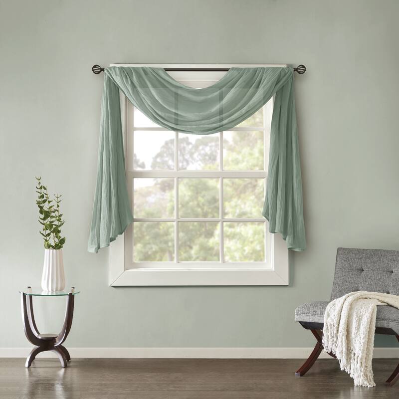 Madison Park Kaylee Solid Lightweight Crushed Sheer Curtain Scarf - 42 x 144" - Aqua