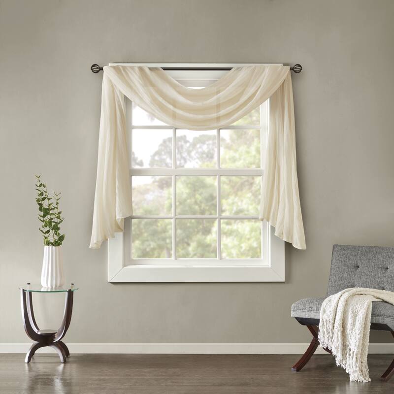 Madison Park Kaylee Solid Lightweight Crushed Sheer Curtain Scarf - 42 x 216" - Cream