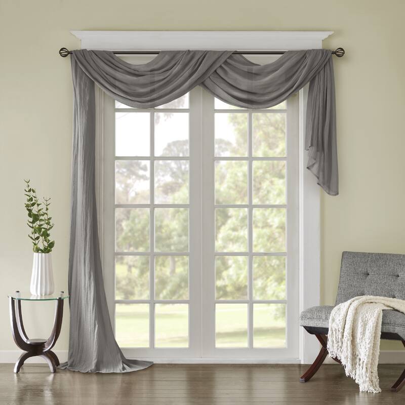 Madison Park Kaylee Solid Lightweight Crushed Sheer Curtain Scarf