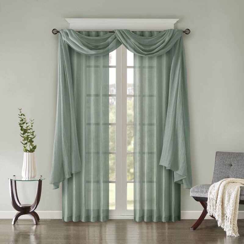 Madison Park Kaylee Solid Lightweight Crushed Sheer Curtain Scarf