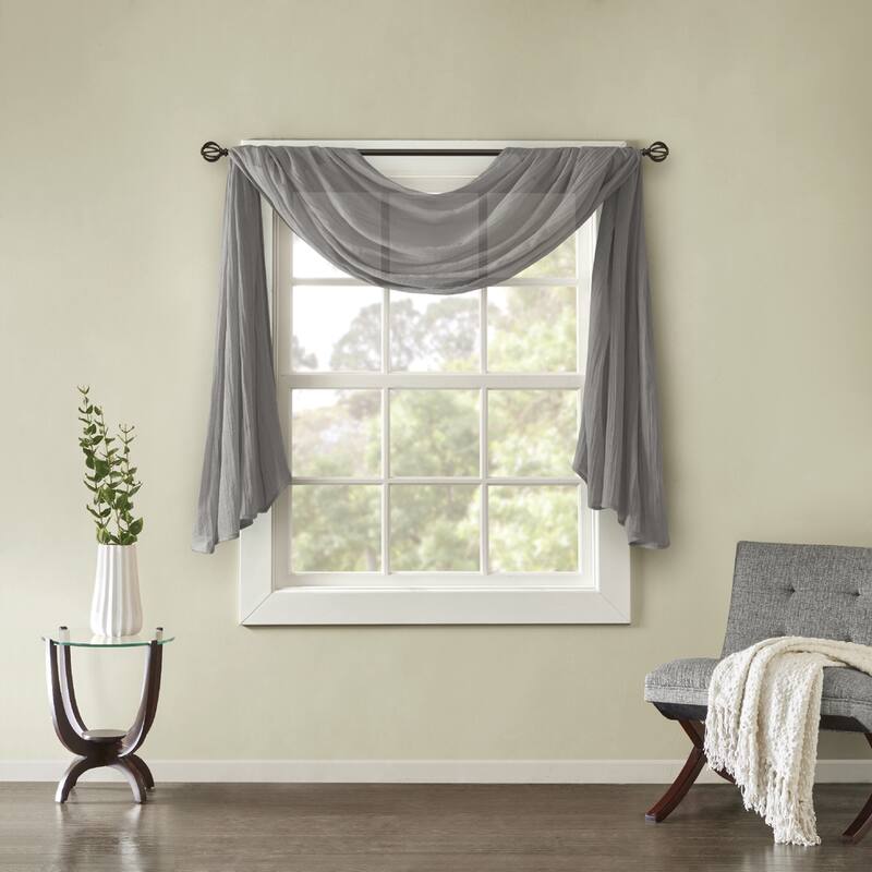 Madison Park Kaylee Solid Lightweight Crushed Sheer Curtain Scarf - 42 x 144" - Grey