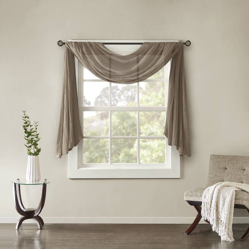 Madison Park Kaylee Solid Lightweight Crushed Sheer Curtain Scarf - 42 x 144" - Taupe