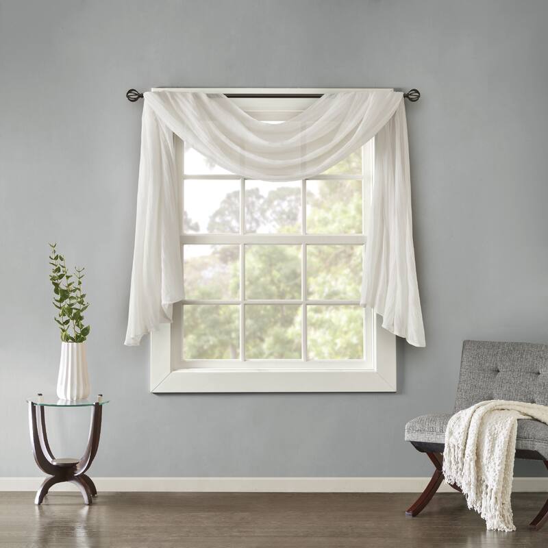 Madison Park Kaylee Solid Lightweight Crushed Sheer Curtain Scarf - 42 x 216" - White