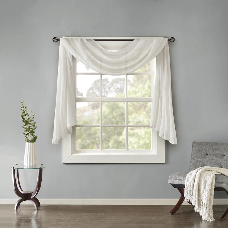 Madison Park Kaylee Solid Lightweight Crushed Sheer Curtain Scarf - 42 x 144" - White