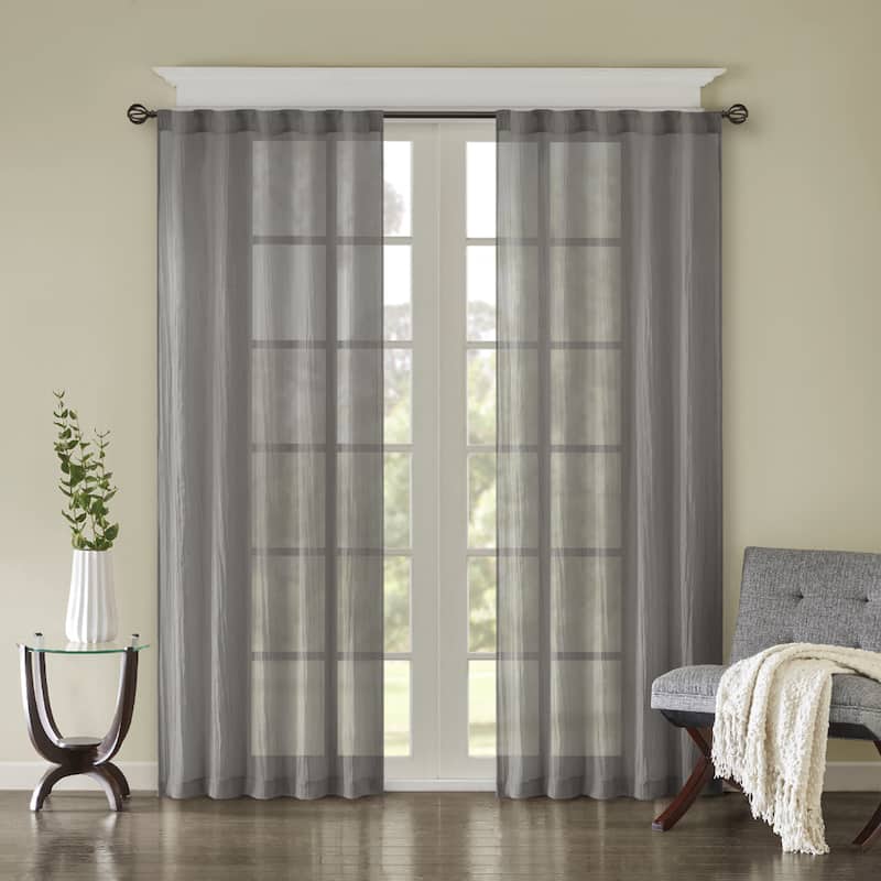 Madison Park Kaylee Solid Crushed Sheer Window Curtain Pair - 42"w x 84"l - Grey