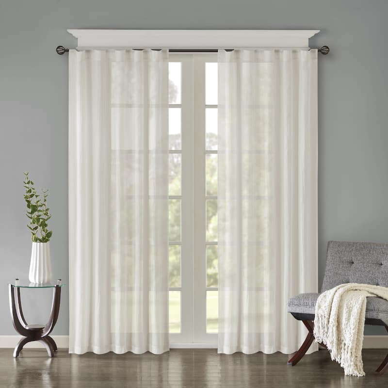 Madison Park Kaylee Solid Crushed Sheer Window Curtain Pair - 42"w x 84"l - White