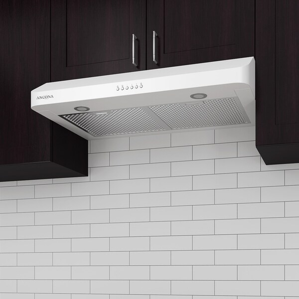 white ducted range hood