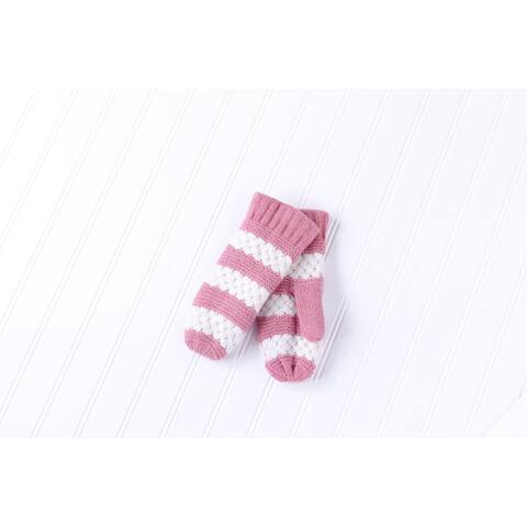Tickled Pink Faux Fur Lined Mittens Lightweight Striped - Pink