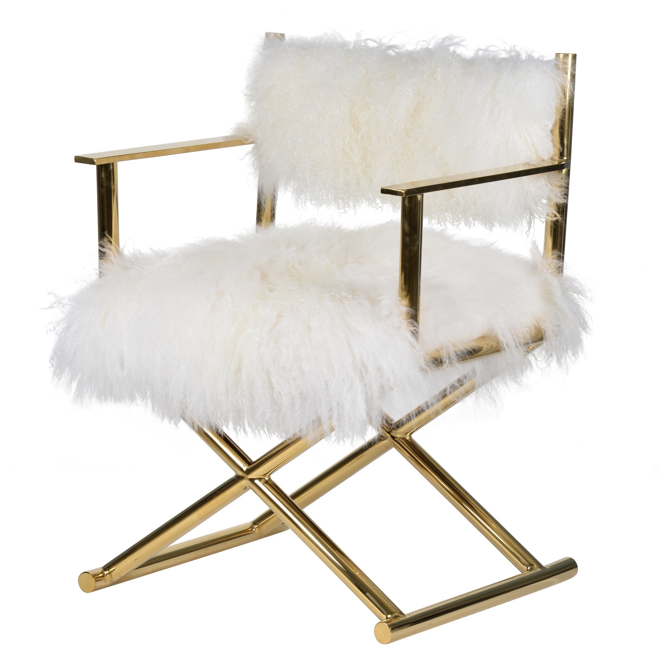 Mongolian Fur Gold Directors Chair On Sale Overstock 17025472