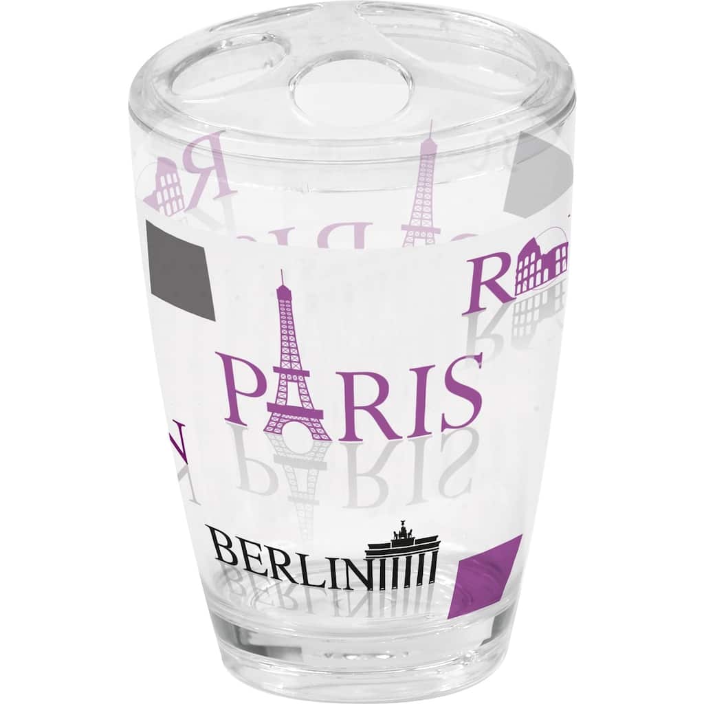 Evideco Clear Toothbrush Toothpaste Holder Design World Capitals - Purple,Gray, White, Multi - 2.95 L x 2.95 W x 4.52 H