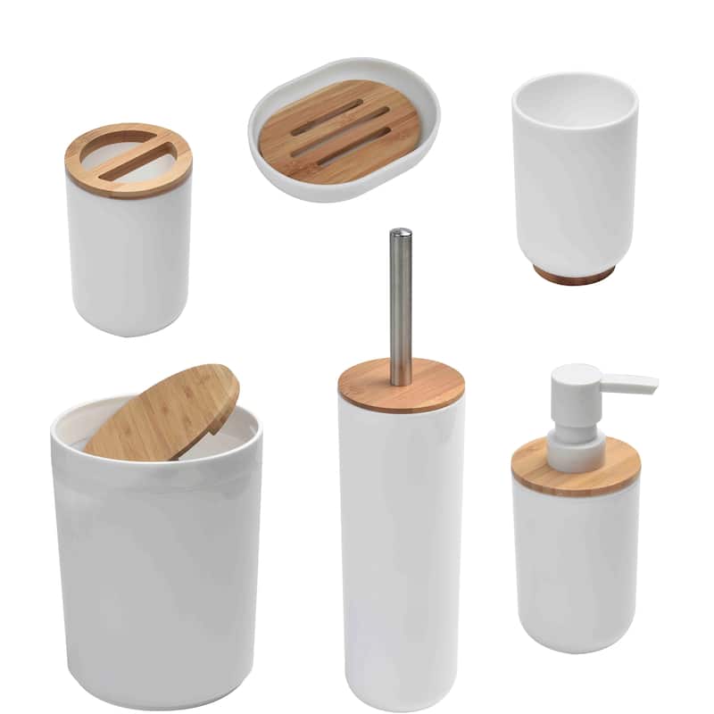 Evideco Bathroom Soap Dish Cup Padang White Bamboo Tray