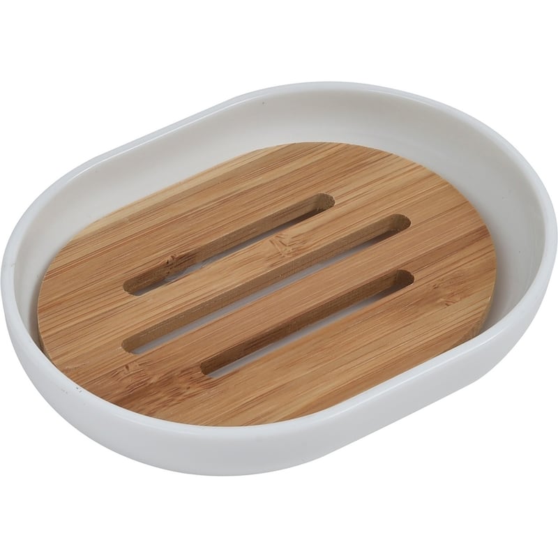 Evideco Bathroom Soap Dish Cup Padang White Bamboo Tray