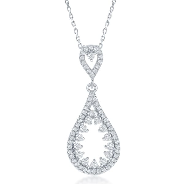 Sterling Silver Cubic Zirconia V-shape Pendant Necklace with Tear shape CZ 18 Inches Sterling Silver Cubic Zirconia V-shape Pendant Necklace with Tear shape CZ 18 Inches