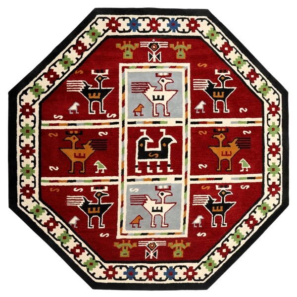 Red Traditions Tribal (6'x6') Octagon Rug - 6' x 6' Octagon